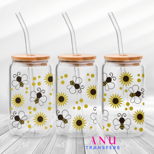 Sunflowers and Bees 16oz libbey cup wrap